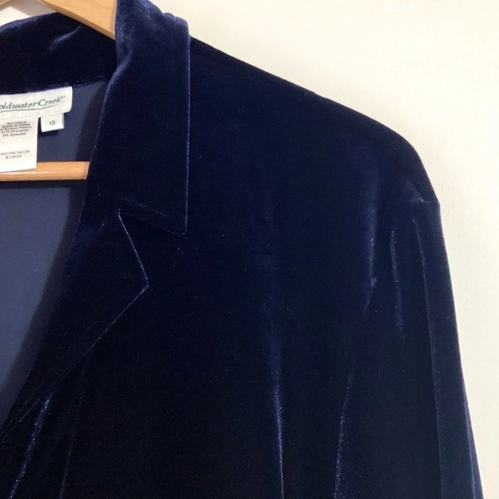 Coldwater Creek Vintage Velvet Tunic Cardigan 18 Navy Blue One Button Artsy 90s - Picture 6 of 14